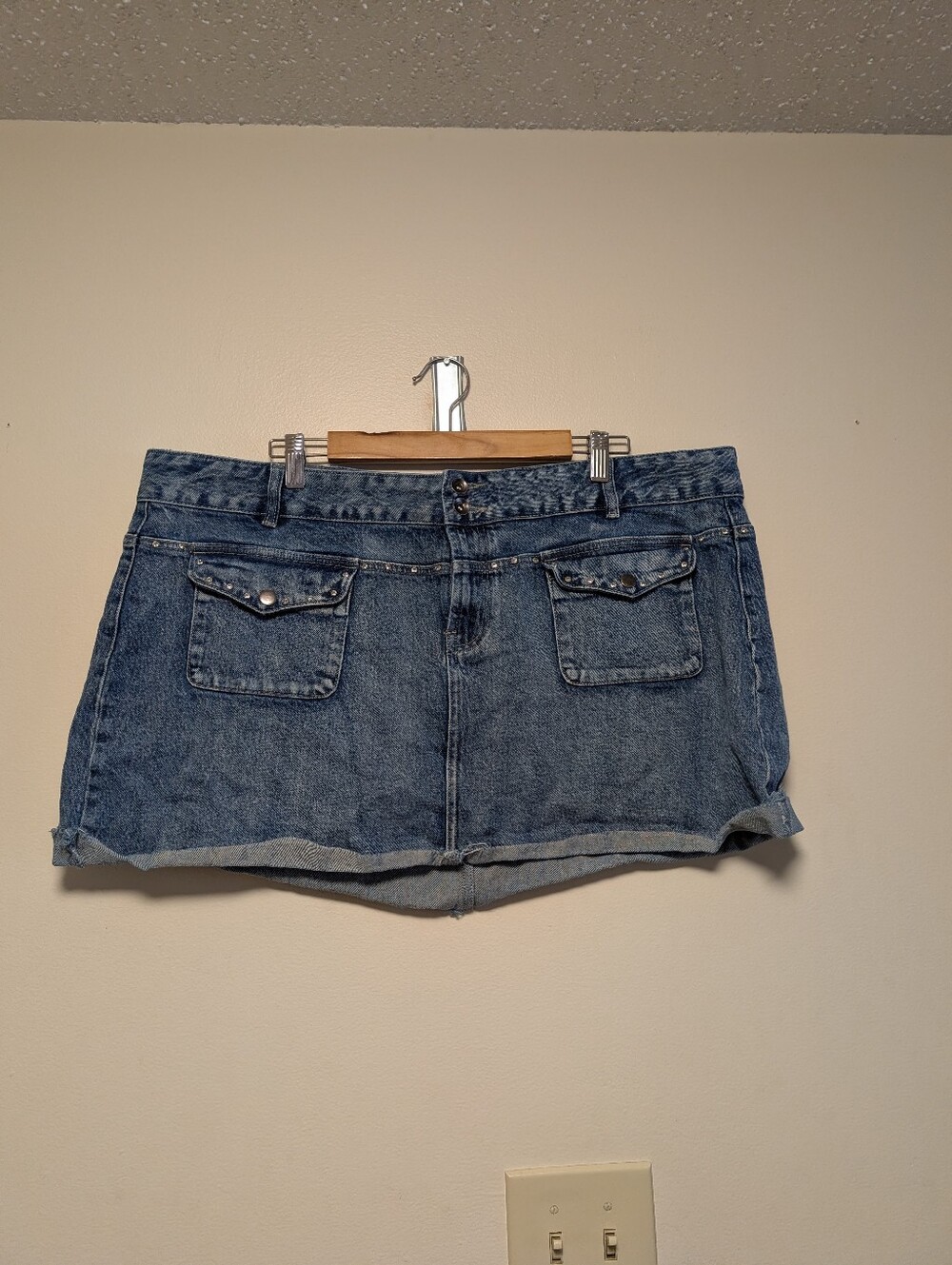 Social Collision 3XL Denim Mini Skirt Skull Wings Cross Studded Y2K Biker